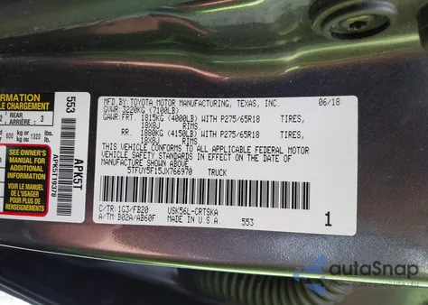 2018 Toyota Tundra Sr5 5.7L V8 from USA, damaged, VIN 5TFUY5F15JX766970